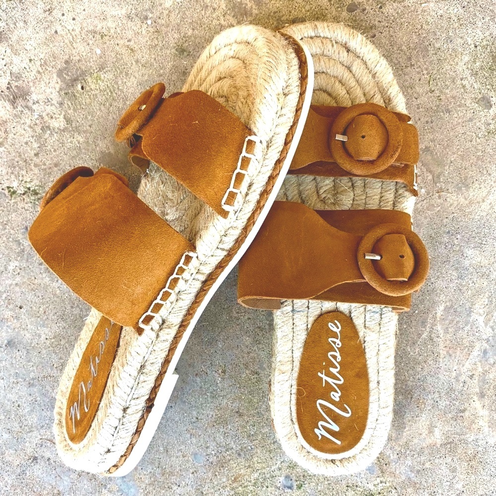 Matisse suede double strap ‘Cape’ slide sandals in saddle NEW in box Sz 7